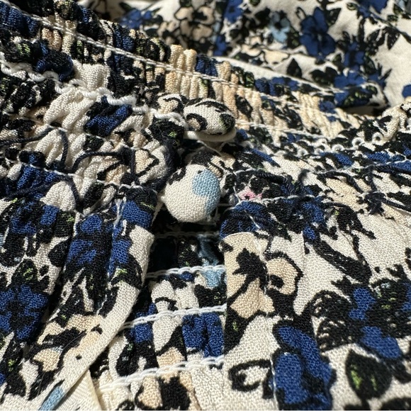 Free People Blue and Cream Floral Mini Dress L | Romantic Cottagecore Boho - Picture 5 of 10
